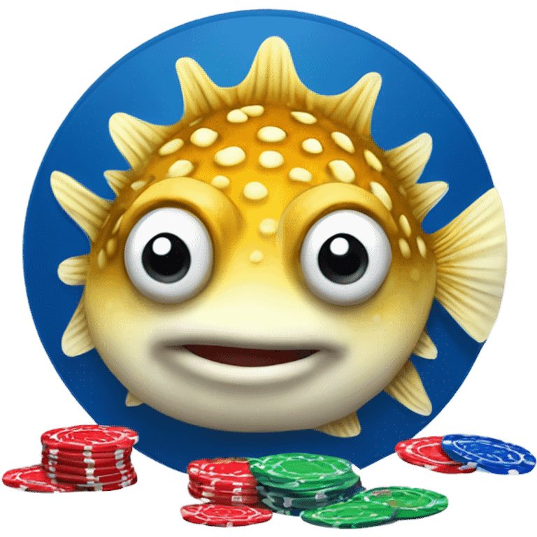 Pufferfish playing poker emoji