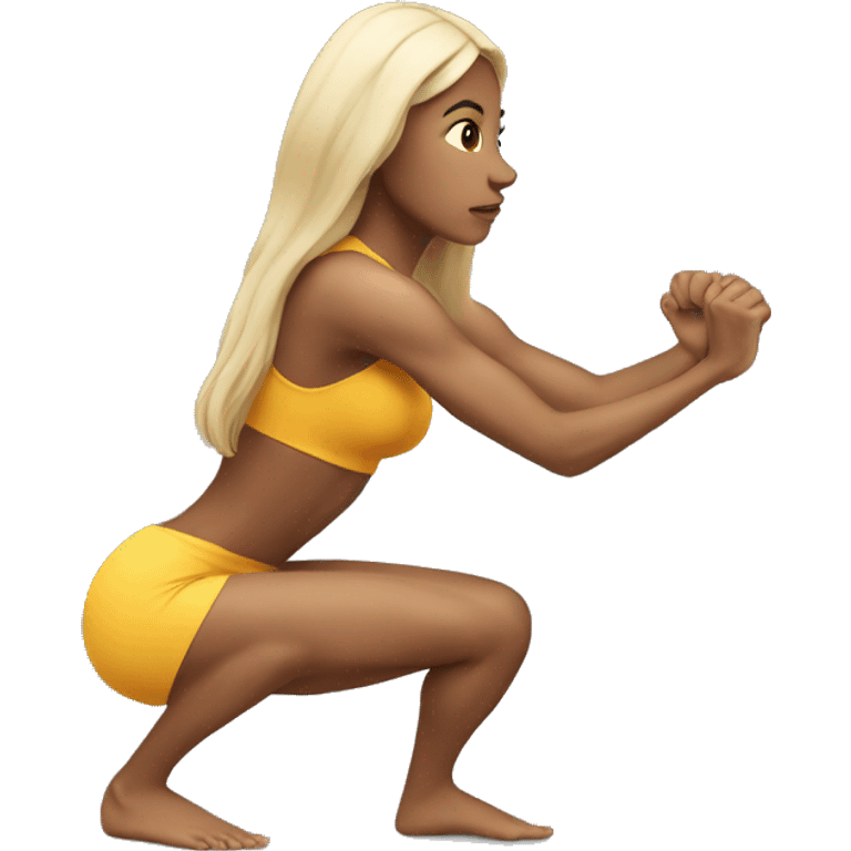  woman with long hair doing squats with only leg emoji