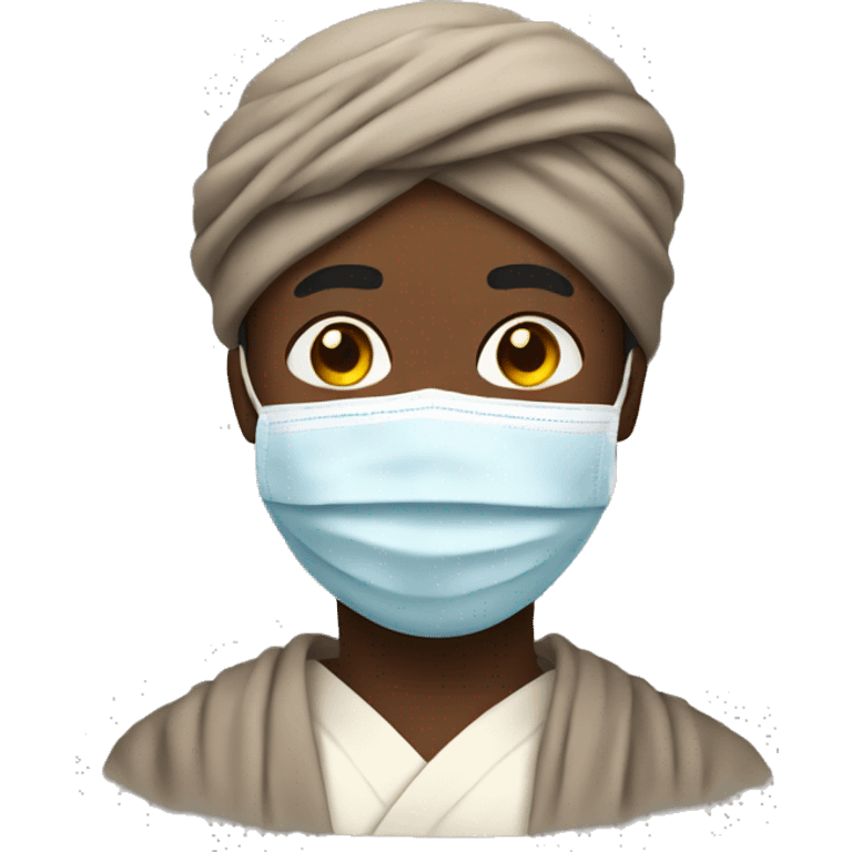 Black man with a turban wearing a robe and a face mask emoji