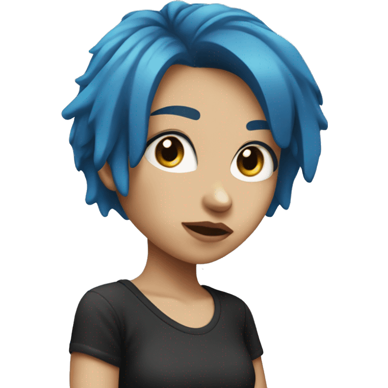 girl with blue hair and empty white eyes in a black T-shirt emoji