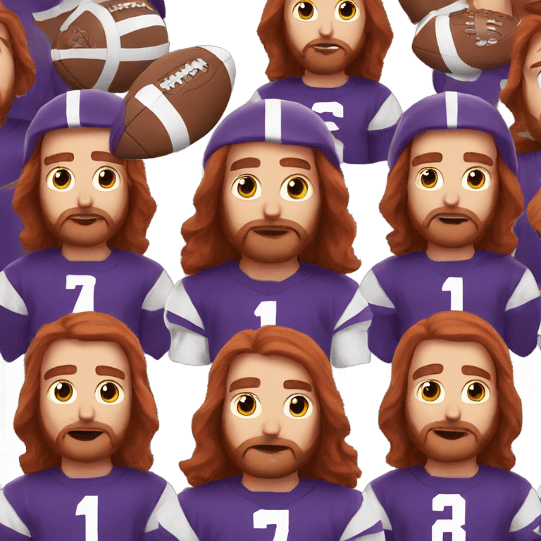 Redhead jesus playing American football wearing purple and silly face emoji