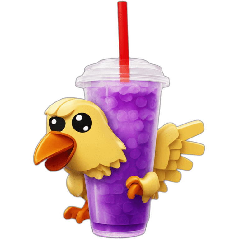 Lego chicken drinking purple bubble tea emoji