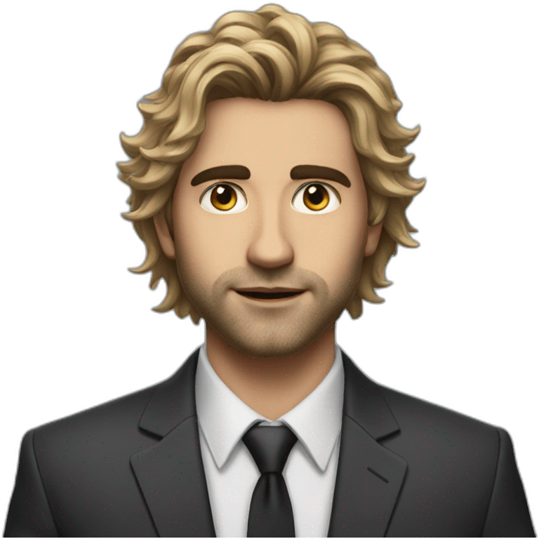 very realistic alex hormozi with a messy hair and in a suit emoji