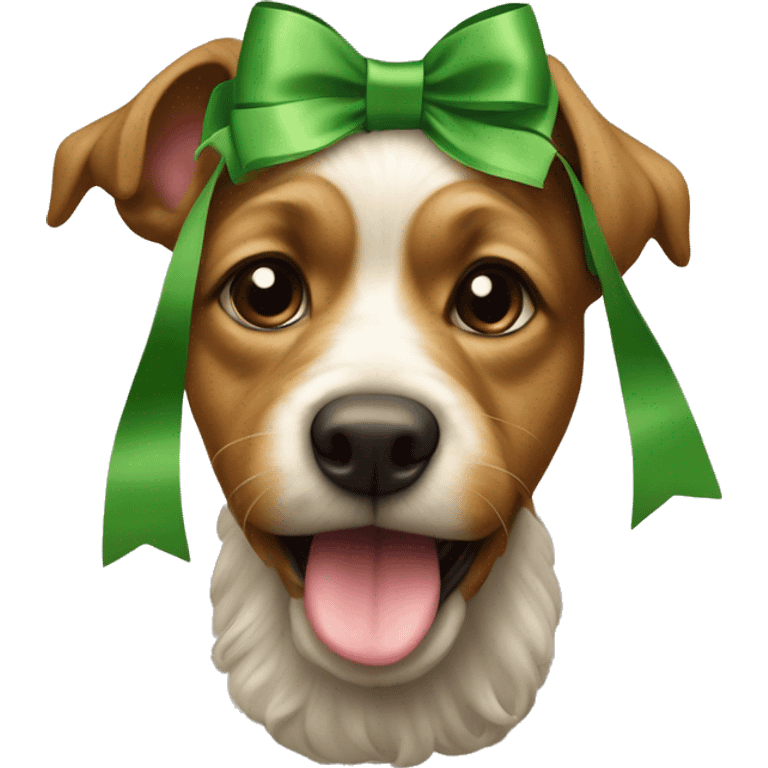 yorkshire with the tongue and green ribbon at the head emoji