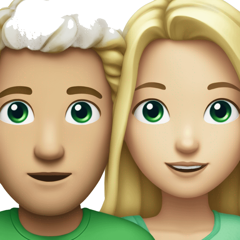  man with blonde hair and blue eyes and a girl with dark brown hair and green eyes emoji