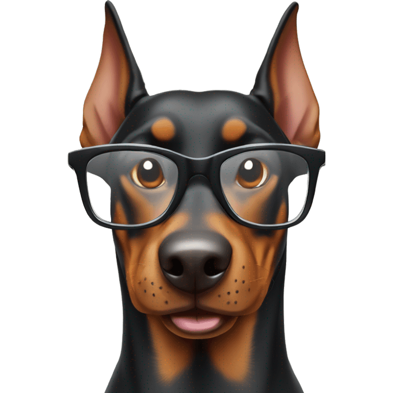 doberman pinscher with glasses on vacation and smiling broadly  emoji