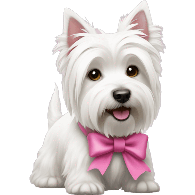 West Highland White Terrier dog with a pink bow on the ear emoji