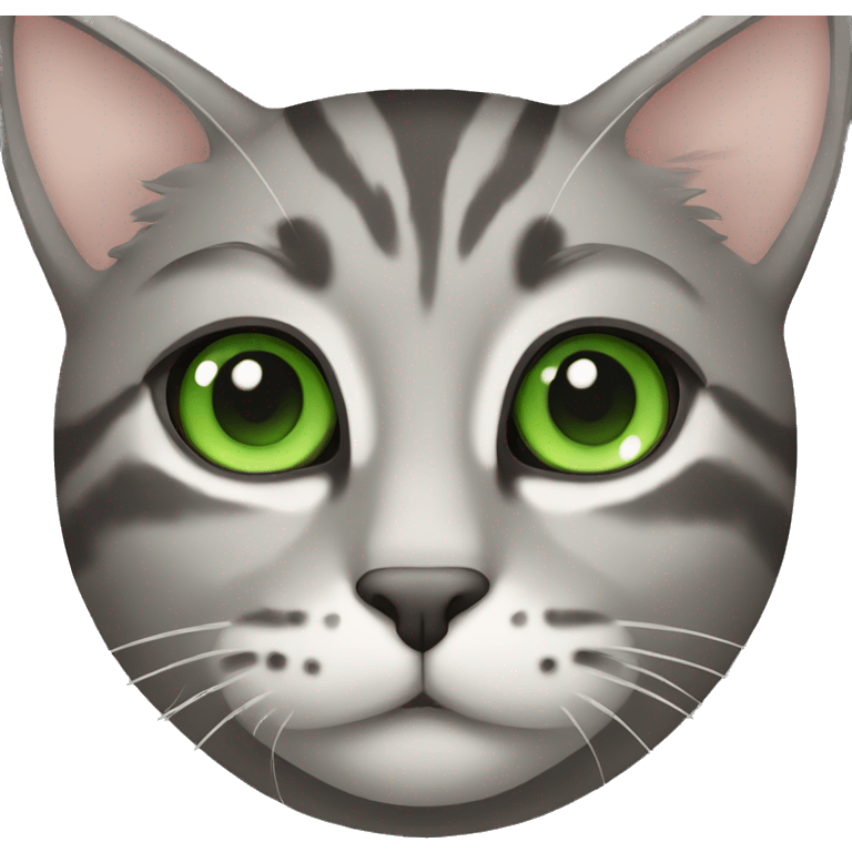 Gray toned tabby cat with green eyes emoji