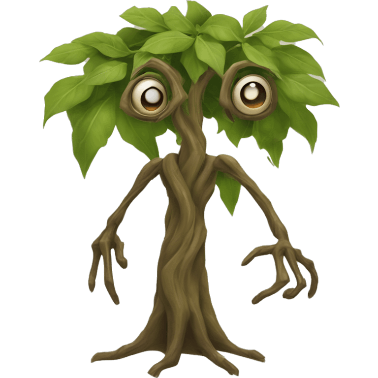 bowtruckle: tree magical beast with long sharp fingers (two on each hand), brown eyes, and a general appearance of a flat-faced stick figure made of bark and twigs emoji