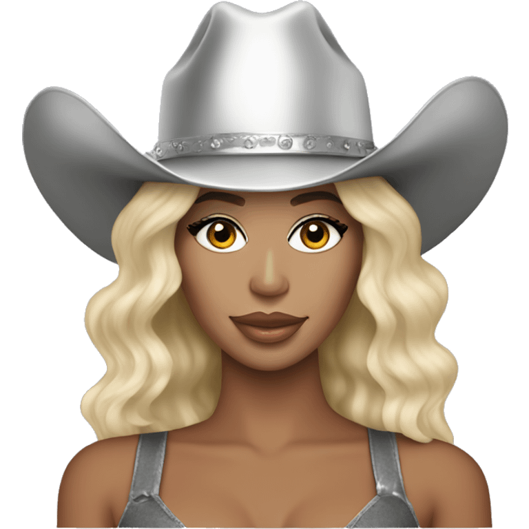 beyonce with bleach blonde hair and a silver cowboy hat  emoji