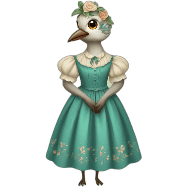 Cuckoo bird wearing a vintage dress emoji