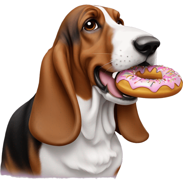 Basset hound eats a nice doughnut  emoji