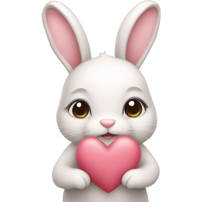 pastel pink bunny holding a heart emoji