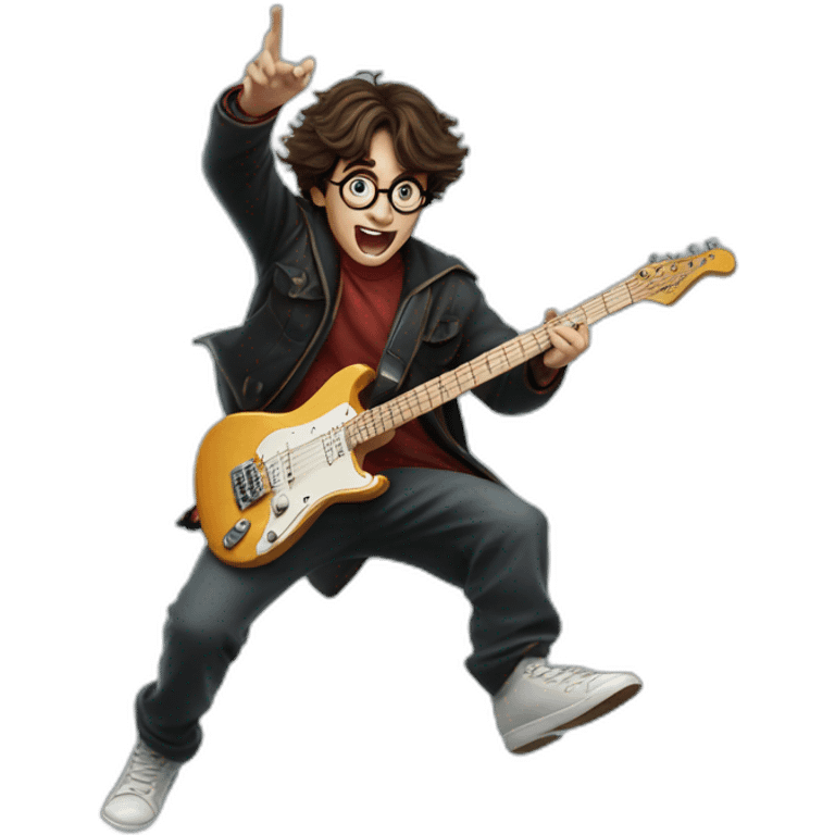 Harry Potter playing an electric guitar while jumps emoji