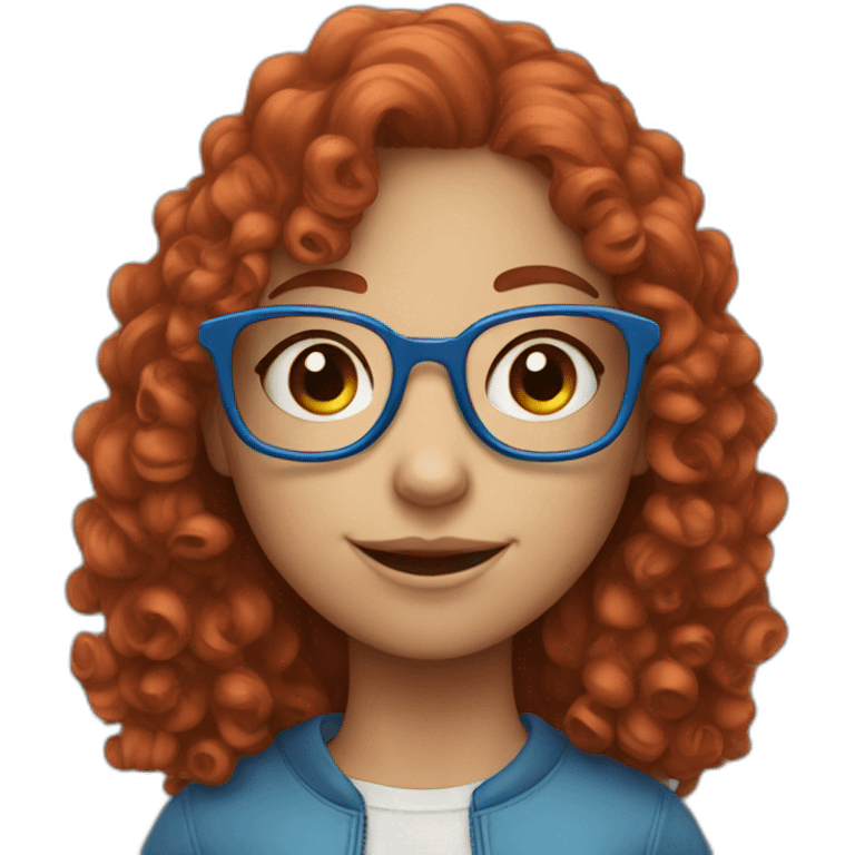 a cute girl with curly red hair and blue glasses emoji