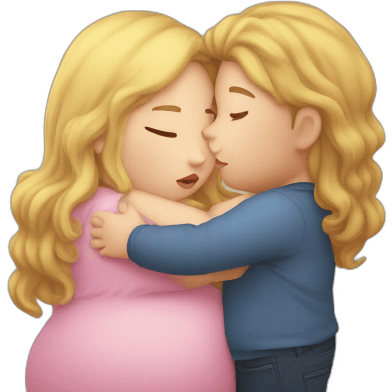 Chubby girl with long hair kisses chubby boy emoji