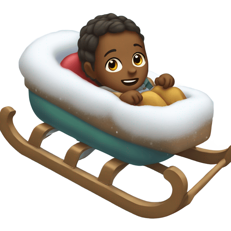 baby getting pulled on a sled in the snow emoji