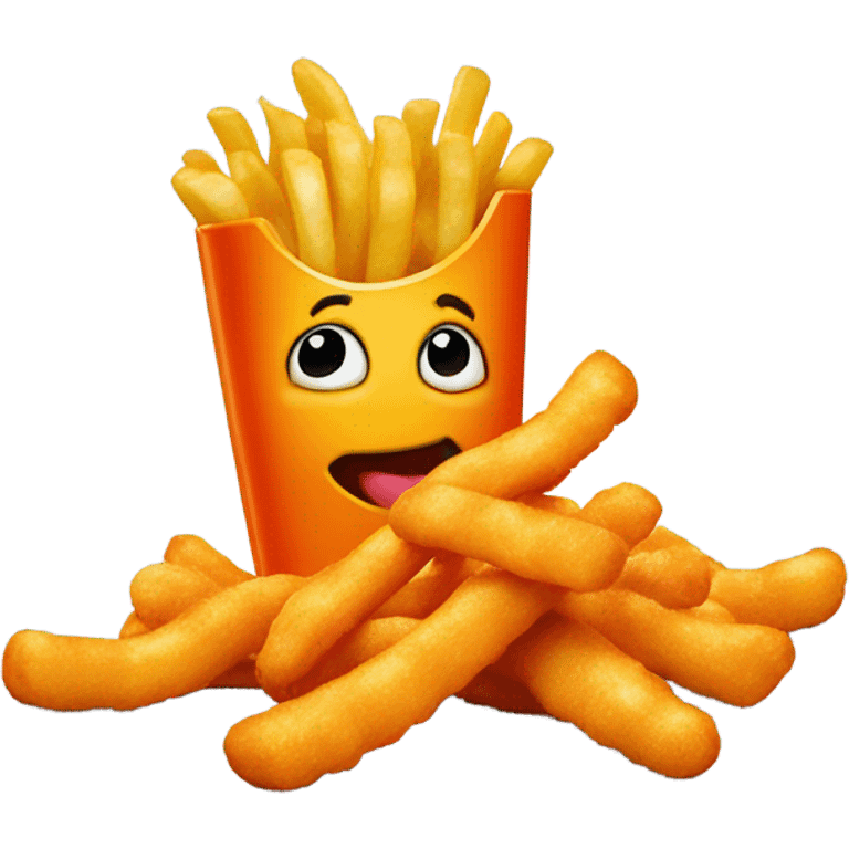 Cheeto kissing a French fry emoji