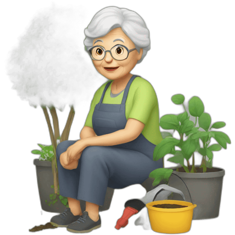 granny who is sitting on the ground working in the garden emoji