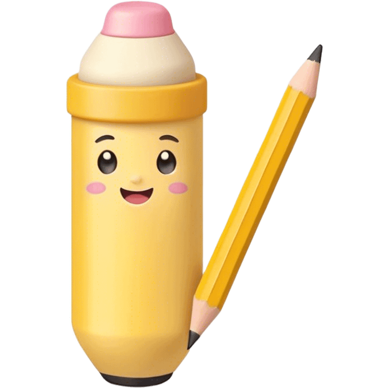 Cute Kawaii Fat Pencil, round and chunky, soft pastel yellow with a cute eraser cap, tiny winking face, glowing highlights, cheerful and ready for doodles! emoji