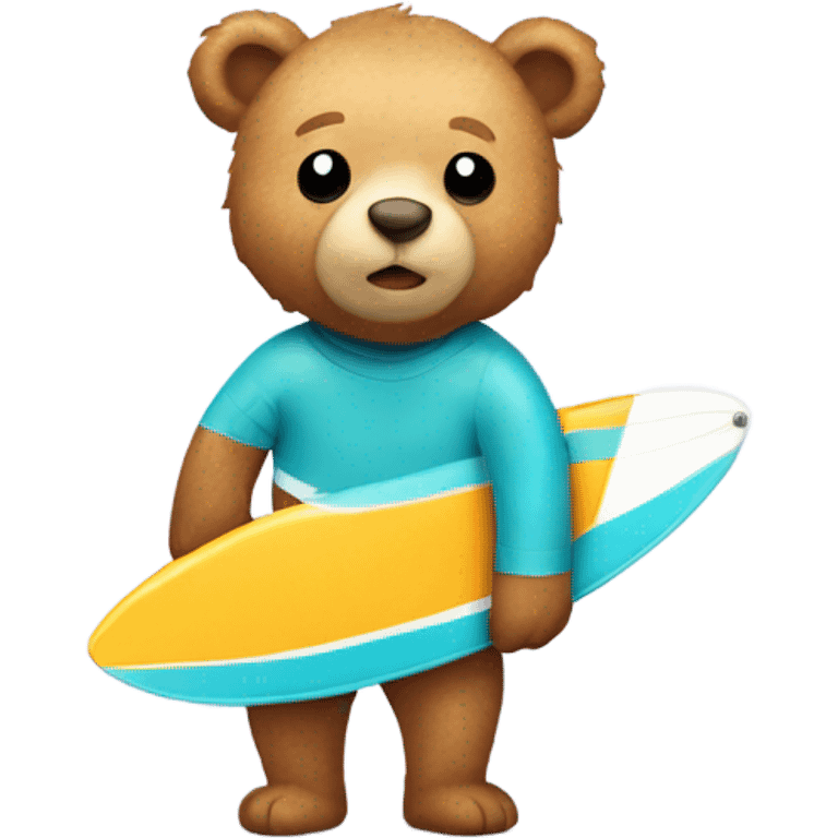 Cute light haired chestnut Stuffed bear with surf board emoji