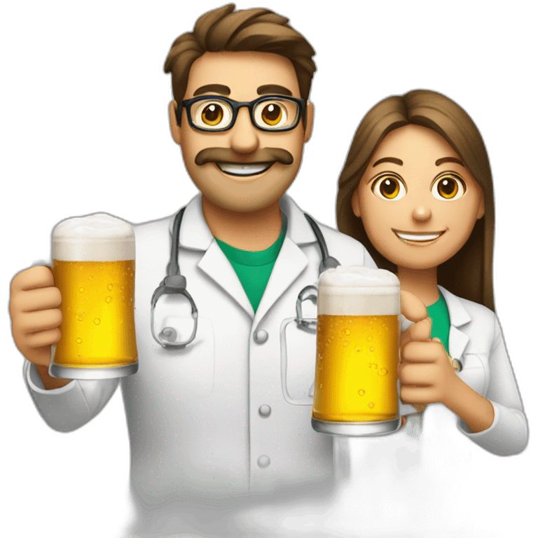 Chemist drinking beer with two Girls emoji