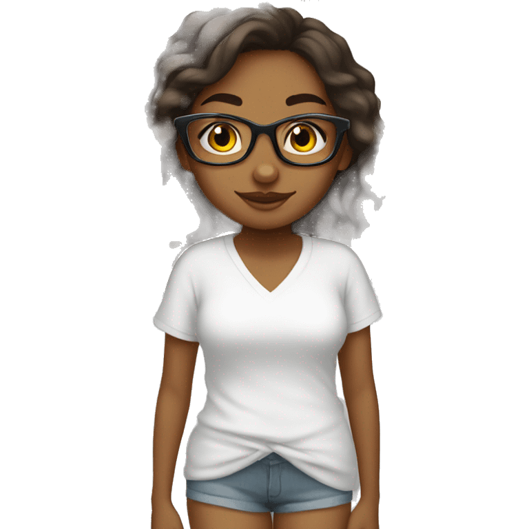 brown girl whit glasses after shower emoji