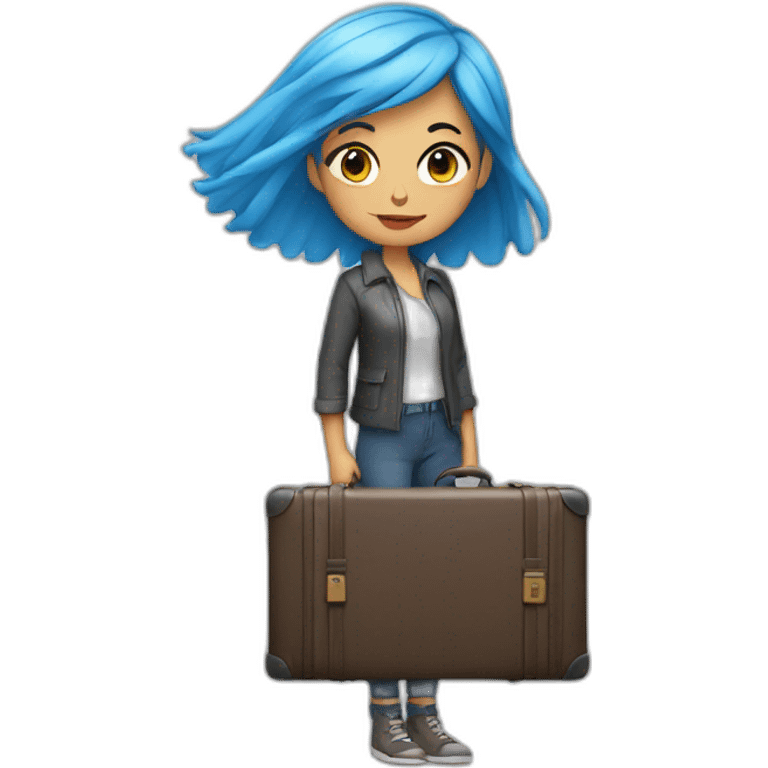 Blue-haired girl with two heavy suitcases emoji