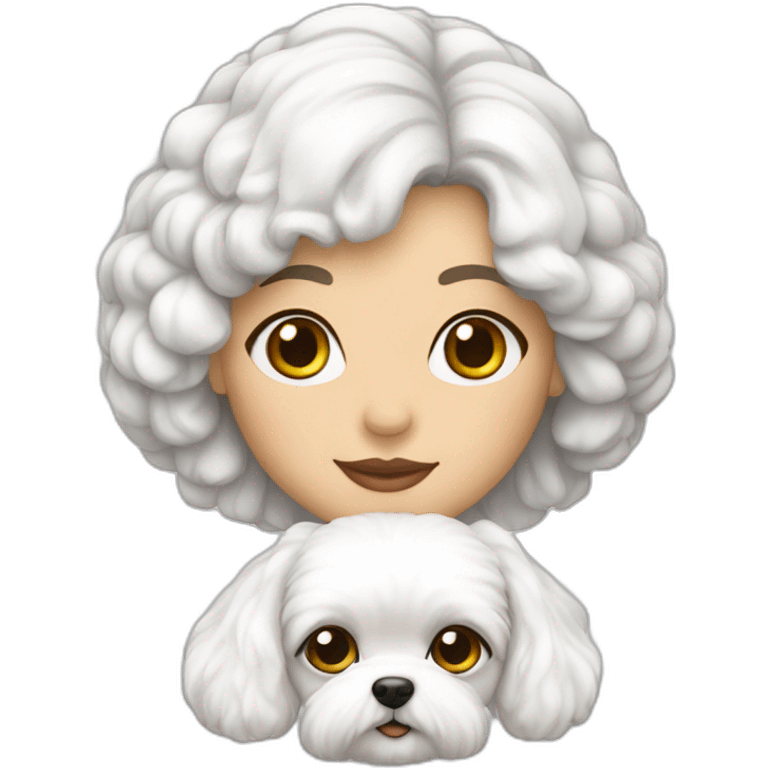 mujer piel blanca pelo largo y perro bichon blanco emoji