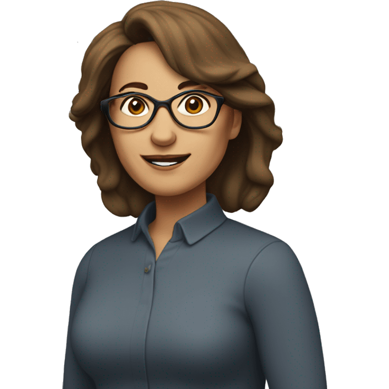 middle aged woman, wearing glasses, brown hair swooping to the right side emoji