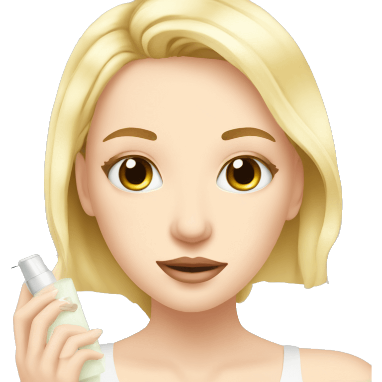 blonde girl with pale skin doing skincare in front of mirror  emoji