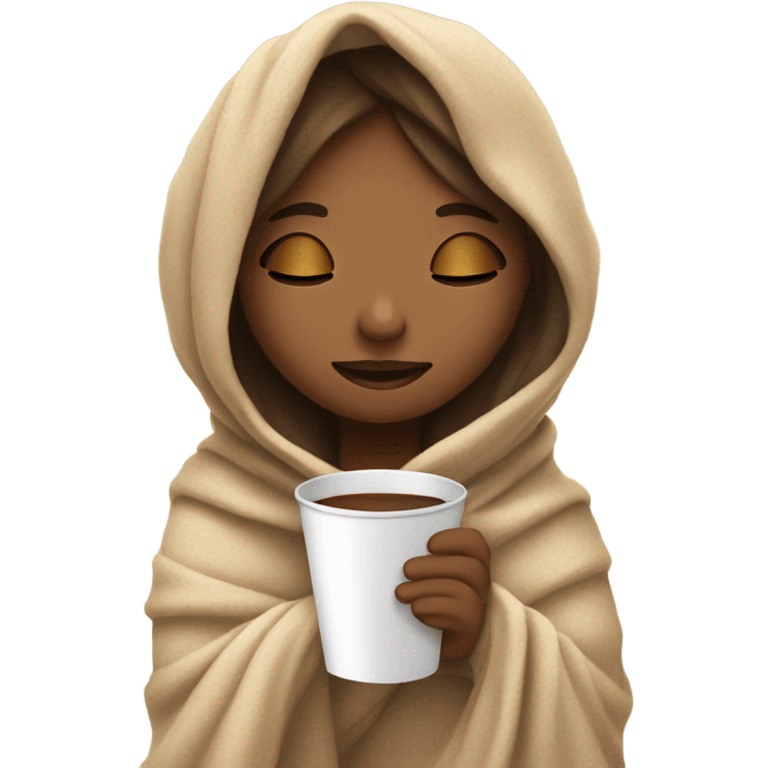 girl inside a blanket sipping coffee eyes closed emoji