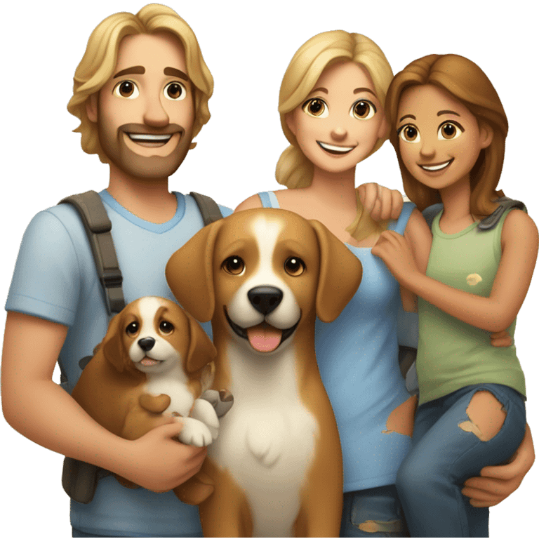 Happy family with cub ,lovebird, two dogs and Leo  emoji