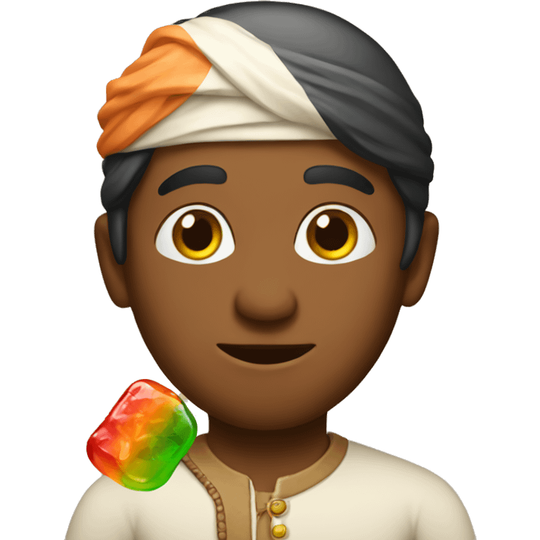 an indian holding a gummy  emoji