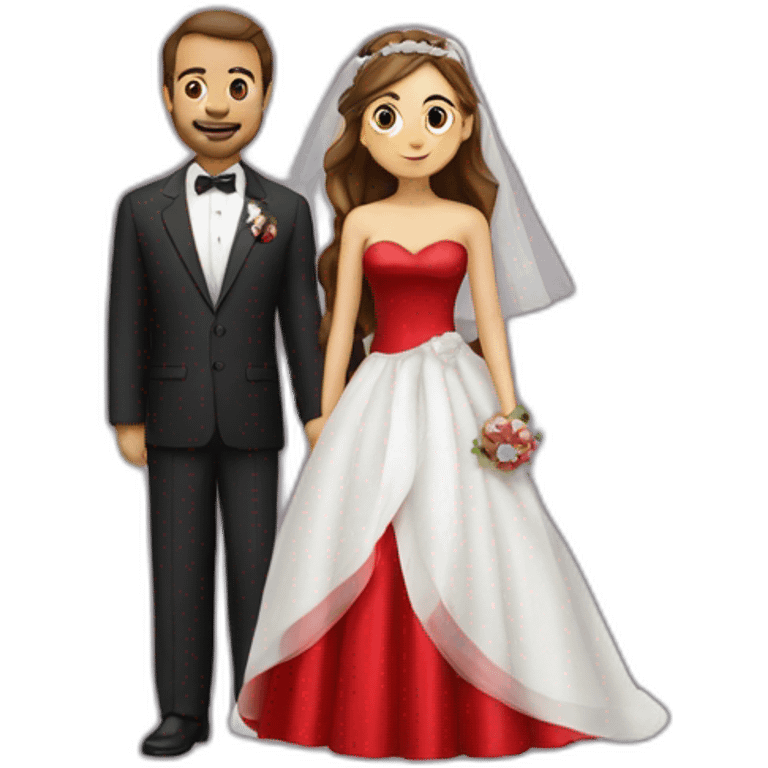 girl wearing wedding red dress with her pharmacist husband emoji