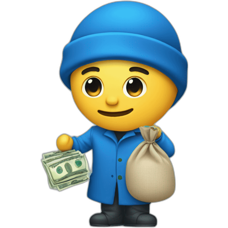 man with money bag in blue cloths emoji