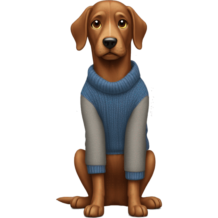 Brown dog with a grey sweater blue jeans and red boots emoji