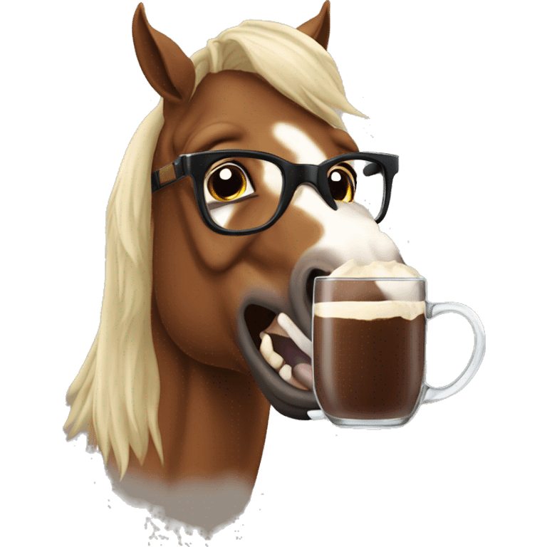 Horse drinking cocoa harry potter glasses emoji