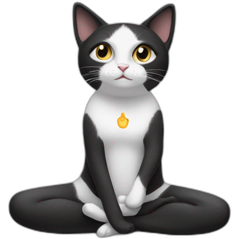 Black white cat doing yoga emoji