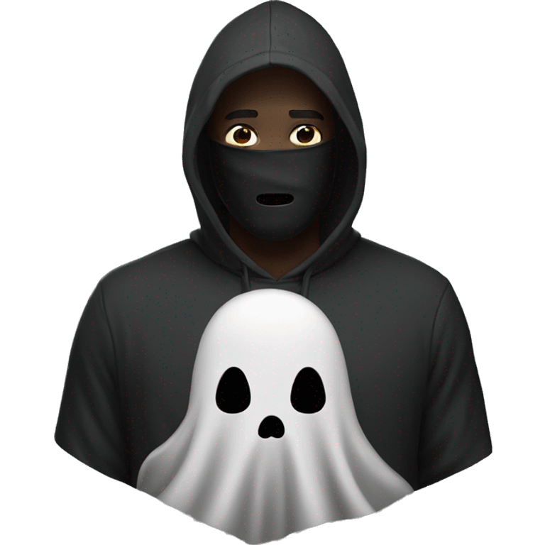 Man with black hoodie and a ghost face mask emoji