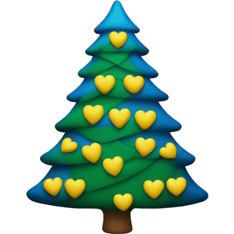 Christmas tree with yellow and blue hearts emoji