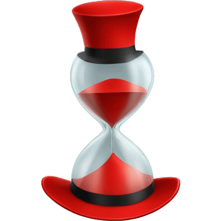 an hourglass in a red hat emoji