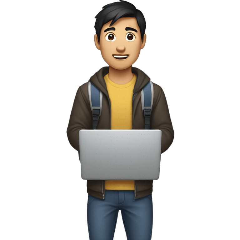 
An Asian man, dark-haired college student who likes exercising and holding a laptop. emoji