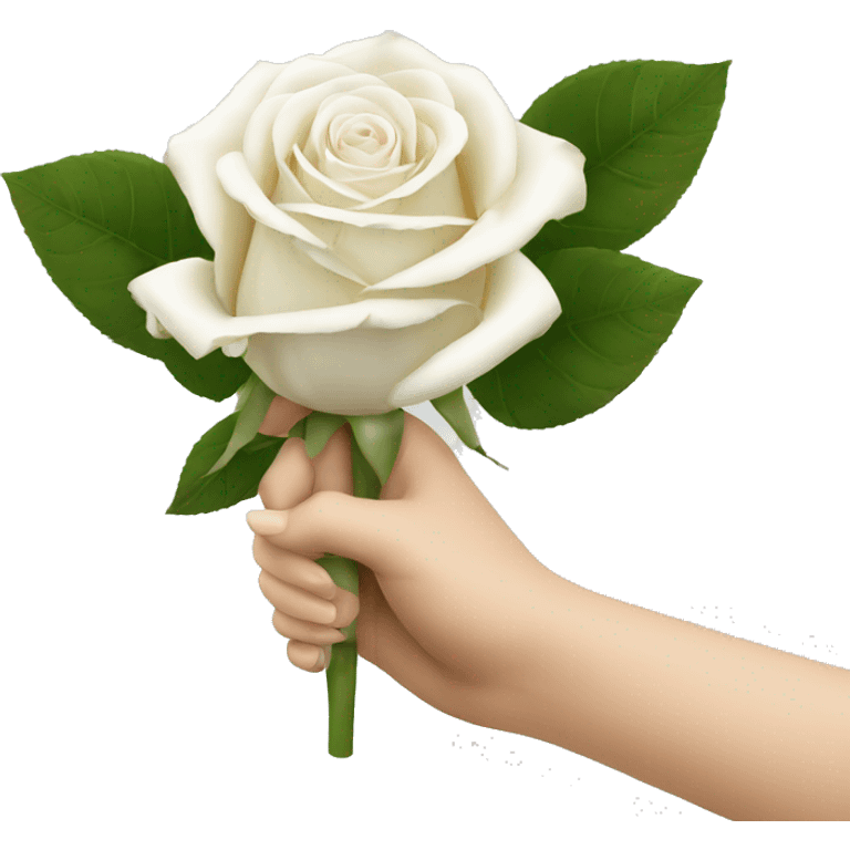 a hand holding a white rose to the camera, transparant background emoji