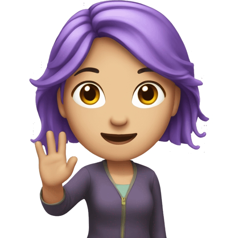 asian girl with purple hair waving her hand emoji