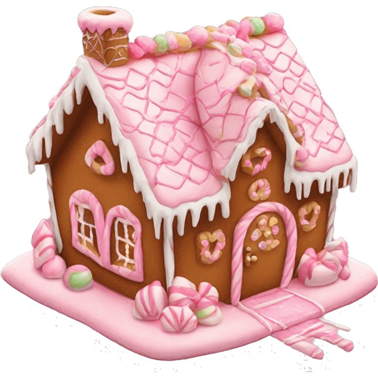 aesthetic gingerbread house with mini bow decorations and baby pink decorations  emoji