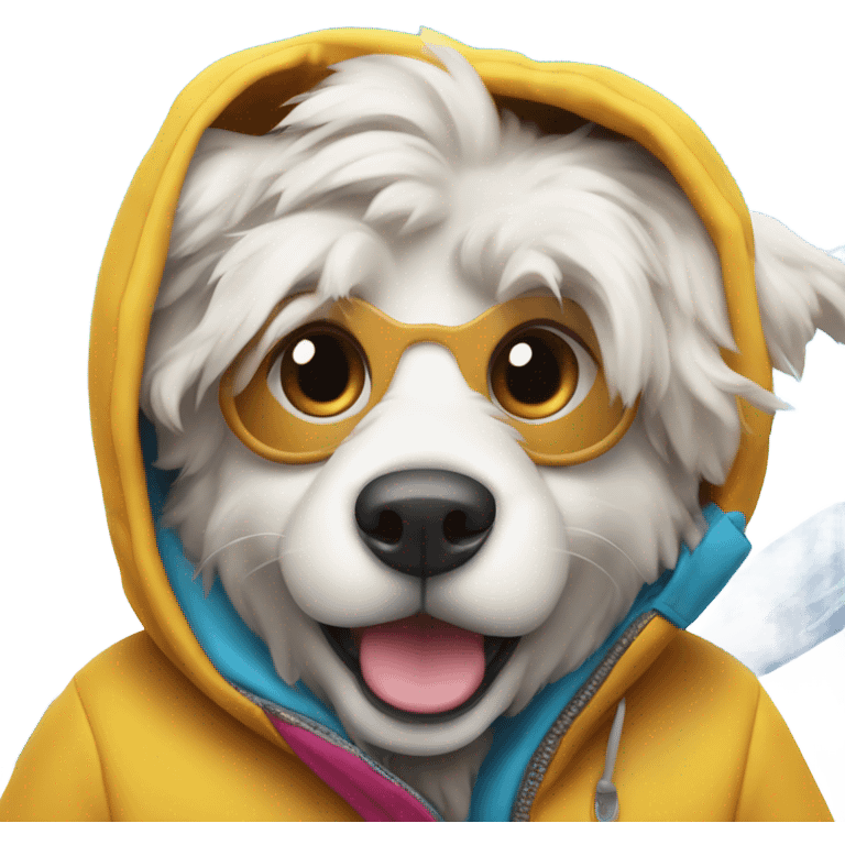 Dog snowboarding in a hoodie emoji