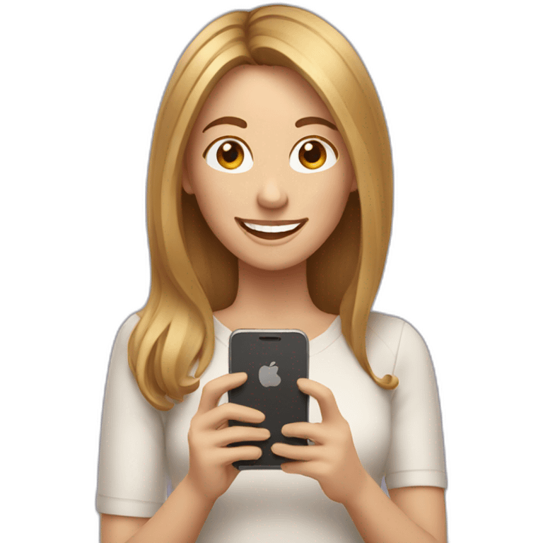 Happy Woman with Brown & blonde hair with Smartphone emoji