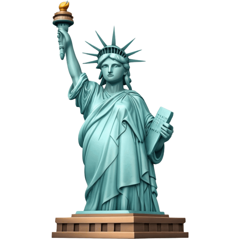 Cinematic Realistic Statue of Liberty Landmark Emoji, depicted with the iconic, majestic statue set against a clear sky rendered with detailed textures and dramatic, symbolic lighting. emoji