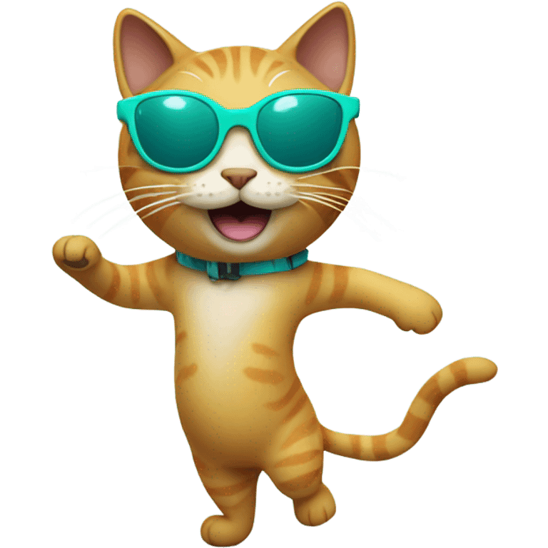 cat with teal colored swimming glasses, dancing emoji